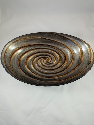 Oval Art Glass Centerpiece Golds and Silvers Swirl Bowl Made in Italy Quadrifogl - Picture 2 of 4
