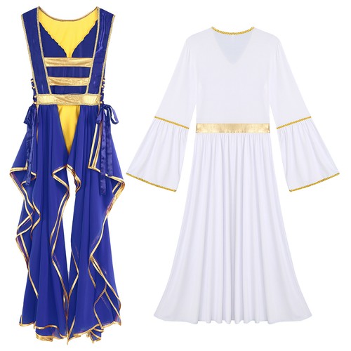 UK Women Liturgical Praise White Maxi Dress With Cover Up Costume Church Worship - Picture 19 of 87