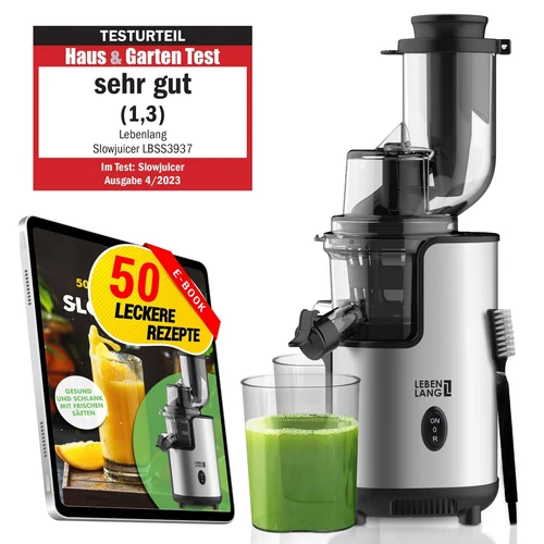 LEBENLANG Slow Juicer Entsafter - Inkl. 50 Rezept E-Book & 2 Behälter I BPA-Frei