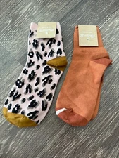 NWT 2-Pairs Madewell Leopard Ankle Socks & Linen-Blend Ribbed Ankle Socks