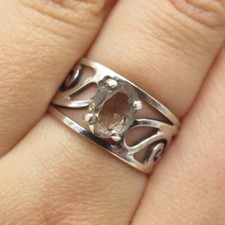 925 Sterling Silver Vintage Real Smoky Quartz Ornate Ring Size 7