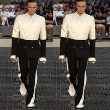 Black White Men Suits 2Pcs Patchwork Wedding Party Peak Lapel Formal Men Blazers