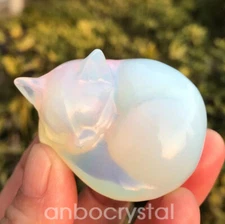 Top！Opalite Quartz Hand Carved Cat skull Crystal Reiki Healing 1pc