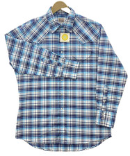 Ely Cattleman Pearl Snap Shirt Mens 16-33 Blue Plaid Western Rodeo 2 Pocket