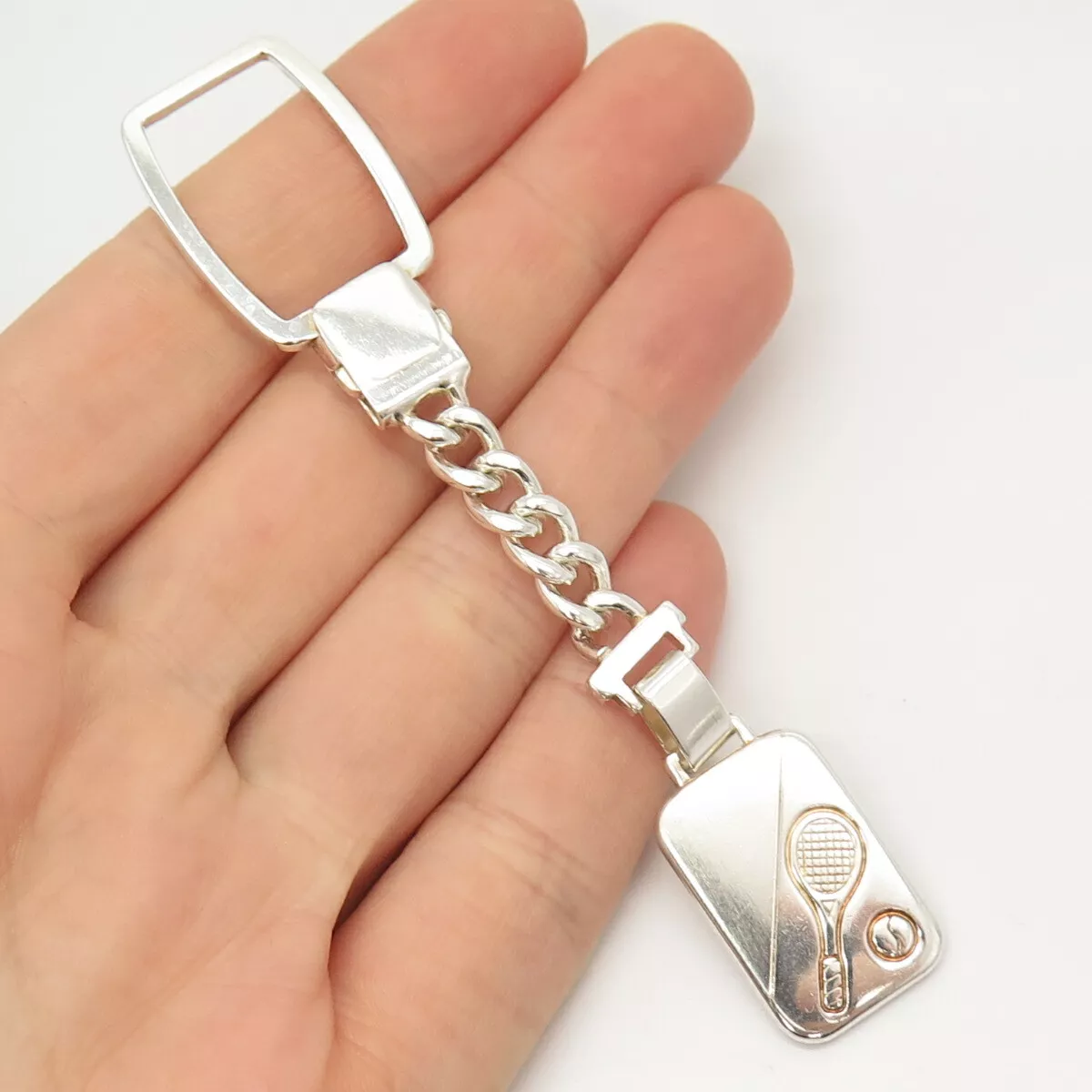 925 Sterling Silver Tennis Racquet Design Key Chain