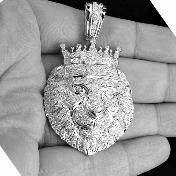 Brilliant White Round CZ Iced Lion Pendant For Men In 925 Sterling