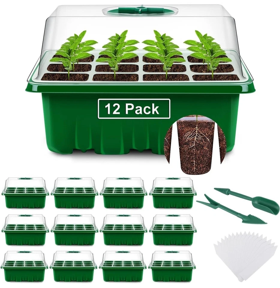 Vassoio Germinazione, 12pz 144 Celle Set Di Propagazione Dei Semi,Vassoi x Piant - Immagine 2 di 4