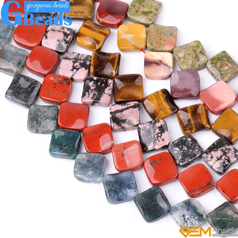 Cuentas cuadradas de piedra preciosa ojo de tigre ágata musgo de 15 mm para hacer joyas de 15" Foto 3 de 4