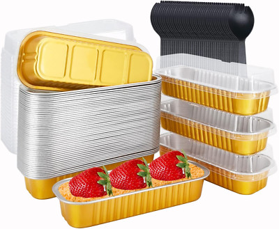 LNYZQUS Disposable Baking Tins Foil Mini Pans with Lids 50 Pack, 6.8Oz 6.5''X2.5''