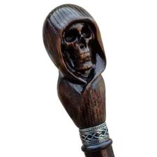 Hand Carved Skull Wooden Walking Stick For Men Walking Cane Handmade Unique Gift