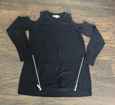 Michael Kors Black Cold Shoulder Zipper Embellished Sweater Sz M