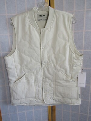 NWT Taikan Quilted Vest Dune Snap Polyester/Nylon Bomber Collar Logo Men's L