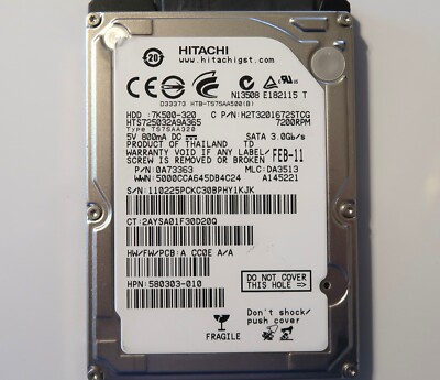 Hitachi HTS725032A9A365 0A73363 DA3513 (1102) Thailand 2.5'' 320gb Sata FEB-11