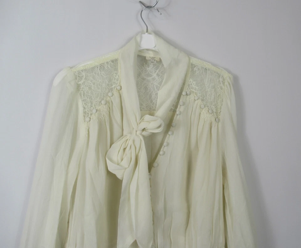 River Island Cream Lace Mix Pussy Bow Blouse Long Sleeves Size 6 - 18 RRP £45 - Image 2 of 4