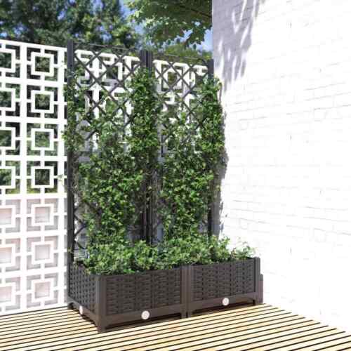 Black Garden Planter with Trellis, Weather-Resistant PP, Ideal for Outdoor Use, - Picture 1 of 8