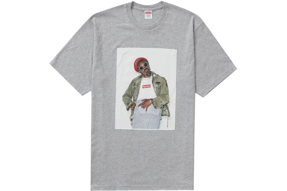 Tee Supreme André 3000 (FW22) gris bruyère flambant neuf 100 % authentique EN MAIN taille S