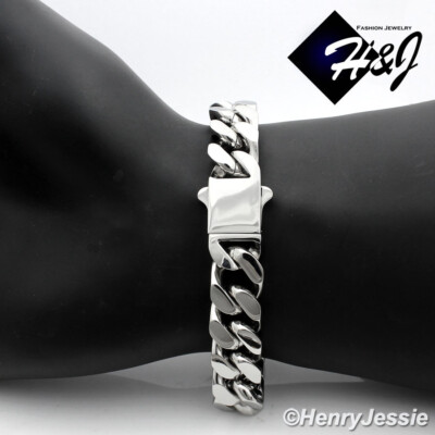 7.5''-11''MEN Stainless Steel 10mm Silver Miami Cuban Curb Link Chain Bracelet*166