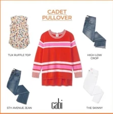 Cabi New NWT Cadet Pullover #6168 red pink white stripe Size XS - XXL Was $119