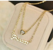 Real 18K Yellow Gold Filled Necklace Chain Crystal Heart/PRINCESS Pendant K254Y