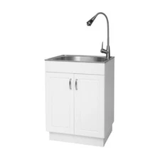 All-in-One Stainless Steel Laundry Utility Sink and Cabinet Modern Faucet