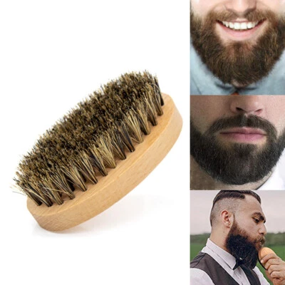 Cepillo para barba cerdas de jabalí natural premium para hombres bigote madera mango redondo herramienta
