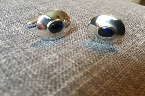 Heated Blue Sapphire Gemstone with 925 Sterling Silver Cufflink #1870 - Picture 4 of 4
