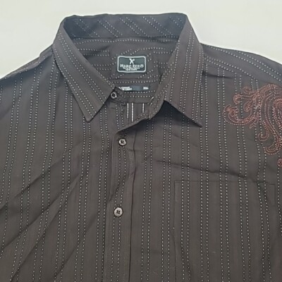 Marc Ecko Shirt Mens XXL Brown Cut & Sew Western Long Sleeve Shirt Button Up 2XL