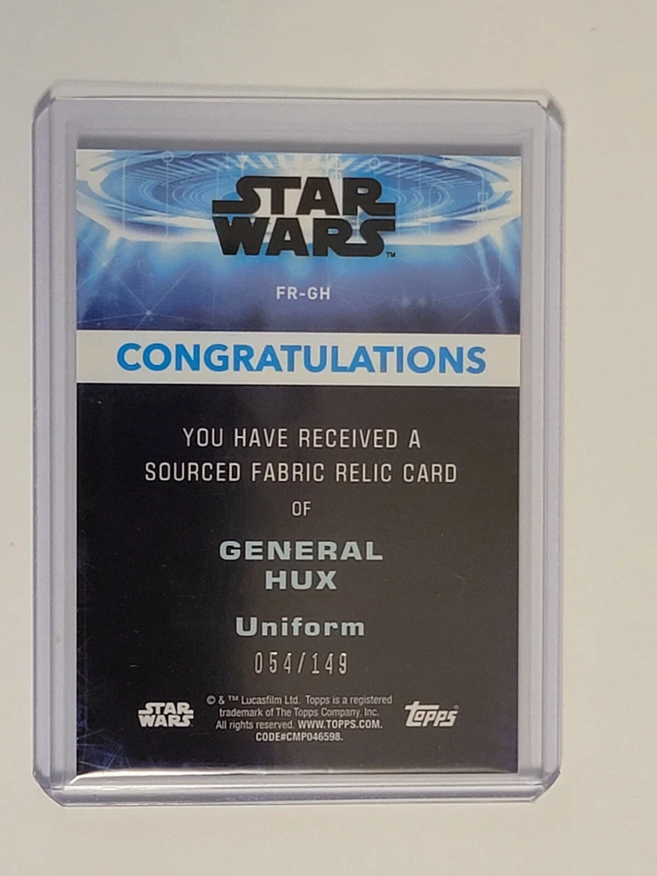 2021 Topps Star Wars Battle Plans General Hux Relic Uniform /149 Sourced Fabr - Image 2 of 2