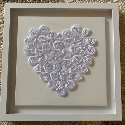 3 D White Heart with White frame Artwork 19 X 19  Flaw