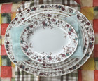 Minton Ancestral Rust Rose & Teal Set of 7 Oval Platter - Wreath Backstamp