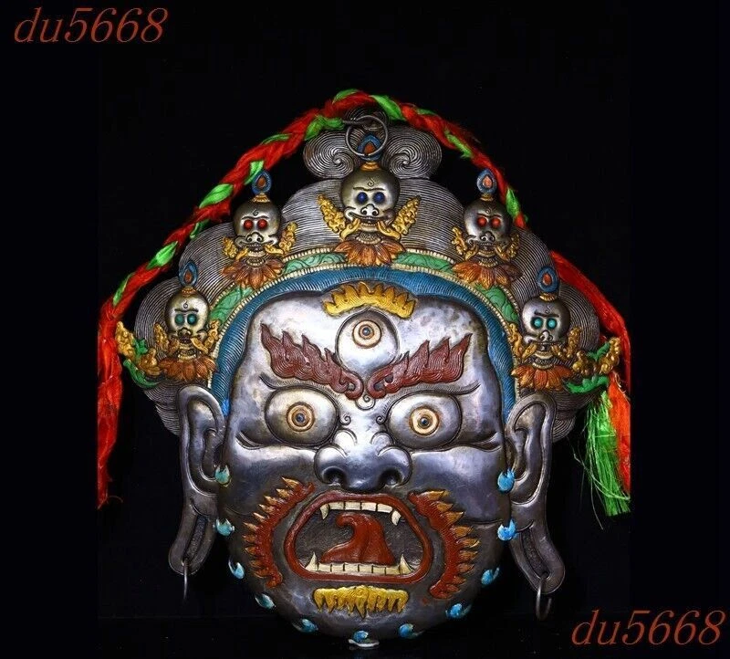 12.8" China Tiantie Incrustación gema extraña mueca calavera cabeza máscara montada en la pared estatua Foto 2 de 4