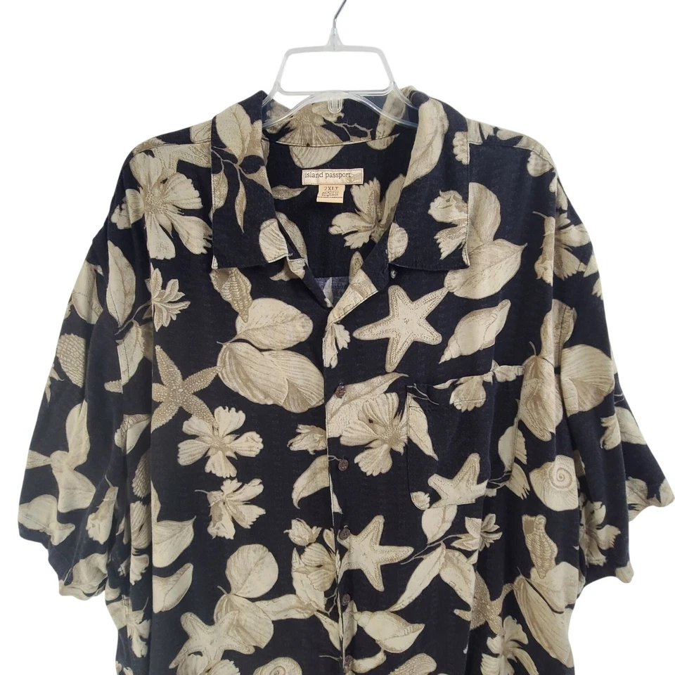 Camisa havaiana masculina Island Passport botão frontal colarinho bolso floral tamanho 2XLT - Imagem 3 de 4