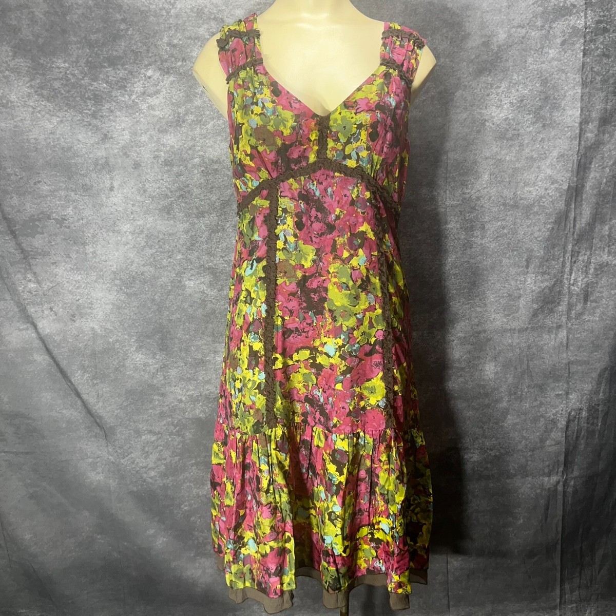 Y2K Sundance Babydoll Dress Size PS 100% Silk Purple Green Floral Forest  Fairy