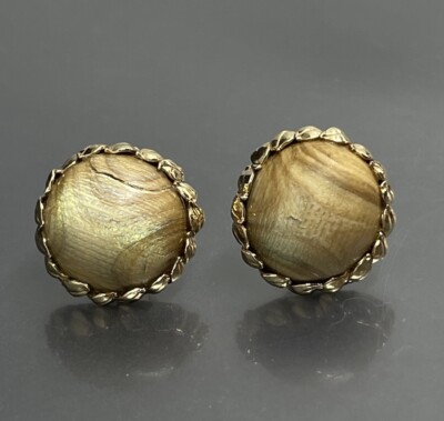 14 Karat Gelbgold Set um Holz Damen Ohrringe durchbohrt