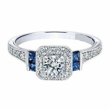 Halo Style 1.40 CT Round Simulated Sapphire 935 Silver Anniversary Women's Ring