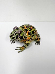 Olivia Riegel Green Orange Enamel Red Crystals Frog Shape Trinket Box