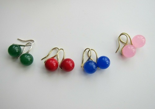 Green Jade, Pink Rose Quartz or Red Sea Shell Pearl Drop Earrings. - Picture 11 of 30