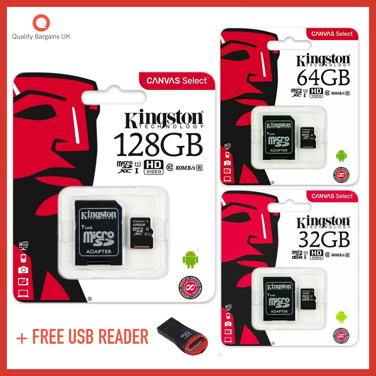 Memoria Micro SD 256GB Kingston Canvas Select Plus Clase 10 con Adaptador,  SDCS2/256GB