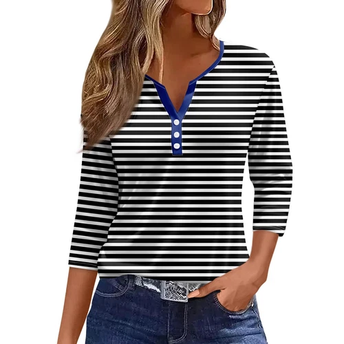 Damen Freizeit Boho Blumen V-Ausschnitt 3/4 Ärmel lose Blusen Shirts Sommer Tops - Bild 6 von 27
