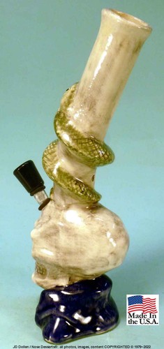 Classic Dead Head Skull Snake Ceramic Big Toke Glass Tobacco Bong Water Pipe USA - Picture 4 of 5