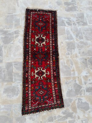 Vintage Beautiful Hand Knotted Oriental Karadja Wool Runner Rug 165x56 Cm