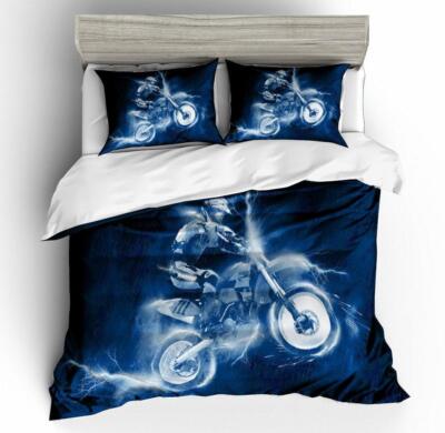 3D Blue Motor Motorcycle Quilt Cover Set Bedding Sets Pillowcases