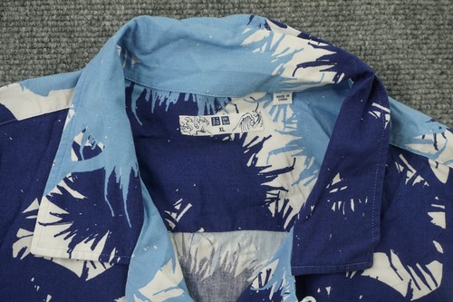 Uniqlo Hawaiian Shirt Mens XL Blue White Short Sleeve Button Up Floral Casual - 第 5/11 張圖片