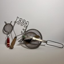 Primitive Household Tools Lot Strainer Masher Red Handle Made In USA