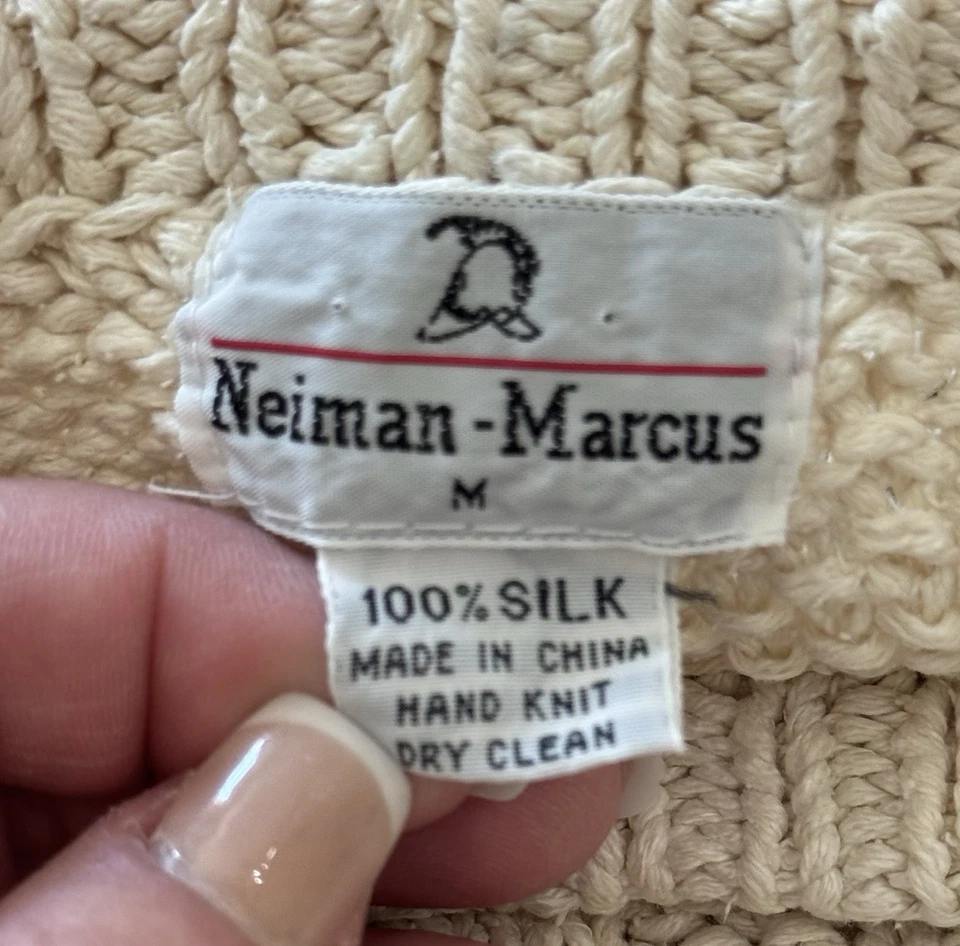 Vintage Neiman Marcus 100% Silk Cream Cable Knit/Fisherman's Sweater Size M EUC - Imagem 2 de 4