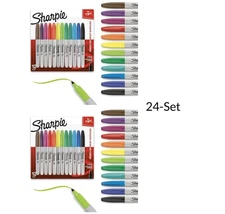 Set of 24 Sharpie Permanent Marker Fine Point Tip Assorted Colors Quick Drying