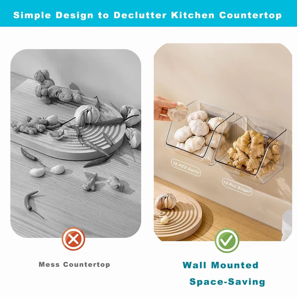 Paquete de 6 pequeñas cestas de almacenamiento transparentes, soporte de pared adhesivo para estante de especias para conteo... Foto 3 de 4