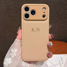 Personalized Initials Name Case For iPhone 17 16 15 Pro Max Custom Leather Cover