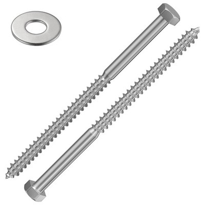 15 PCS 5/16''x6'' Silver Lag Screws Hex Head Wood Bolts 304 Stainless Steel
