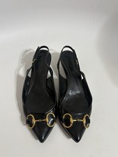Vtg Gucci Black Patent Leather Horsebit Slingback Heels 37.5